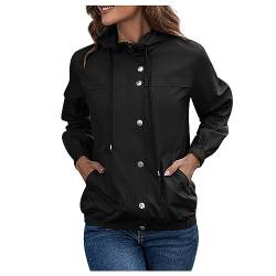 XIADUOBAAN Regenjacke Damen Wasserdicht Atmungsaktiv Kurz Mit Kapuze Regenjacke Damen Leicht Rollkragen Mit Reissverschluss Regenmantel Mit Knöpfen Outdoor Langarm Übergangsjacke Mit Taschen Wandern von XIADUOBAAN