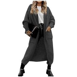 XIADUOBAAN Strickjacken Für Damen,Lang Mit Taschen Strickjacke Damen Einfarbig Cardigan Damen Langarm Grobstrick Longstrickjacke Damen Winter Warm Elegant Locker Strickmantel Damen Casual von XIADUOBAAN