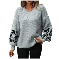 XIADUOBAAN Strickpulli Damen Kurz Langarm Winterpullover Damen Einfarbig Warm Strickpullover Damen Herbst Winter Puffärmel Elegant Freizeit Sweatshirt Pullunder Damen Strick Muster Locker Schöne von XIADUOBAAN