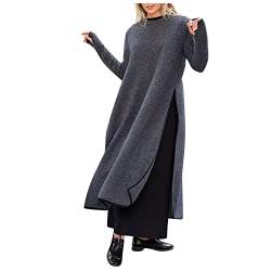 XIADUOBAAN Sweatkleid Damen Lang Mit Schlitz Pulloverkleid Damen Langarm Sexy Elegant Strickkleid Damen Einfarbig Luftig Winterkleid Damen Warm Mode Locker Kleider Damen Herbst Winter Schöne von XIADUOBAAN