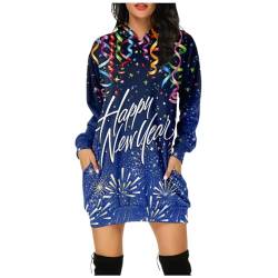 XIADUOBAAN Weihnachtskleid Damen,Merry Christmas Hoodie Kleid Damen Kurz Langarm Weihnachtskleider Mit Taschen Weihnachtspullover 2024 New Year Print Sweatkleid Damen Kapuzenpullover Weihnachts Kleid von XIADUOBAAN