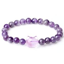 XIANNVXI Amethyst Katzen Armband Damen Katze Kristalle Katzen Geschenke für Frauen Kawaii Cute Lila Perlen Armbänder 8mm von XIANNVXI