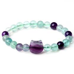 XIANNVXI Fluorit Katzen Armband Damen Katze Kristalle Cute Katzen Geschenke für Frauen Perlen Armbänder 8mm von XIANNVXI