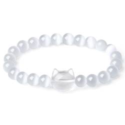 XIANNVXI Katzen Armband Damen Katze Bergkristall Kristalle Katzen Geschenke für Frauen Glückskatzen Perlen Armbänder 8mm von XIANNVXI