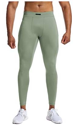 XIANPING Herren Leggings Lange Sportleggings Atmungsaktive Enganliegende Laufhose Einfarbig Fitness Stretch Kompressionshose Trainingshose Herren C-Light Green L von XIANPING