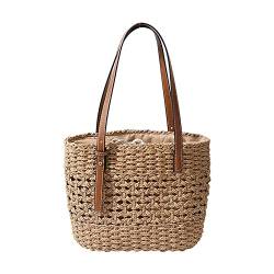 XIANXIAN Damen Stroh UmhäNgetasche, AusgehöHlte Strandtasche, Handgemachte Strohtasche mit Leder Schultergurt, Sommer Strand Boho Rattan Handtasche for Damenreisen und Urlaub von XIANXIAN