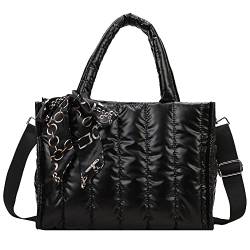 XIANXIAN Gesteppte Tote Tasche, Damen Gesteppte Nylon Tragetasche Umhängetasche Große Tote Bag mit Seidentuch Weich Handtaschen Top Griff Tasche Einfarbig Messenger Beutel von XIANXIAN