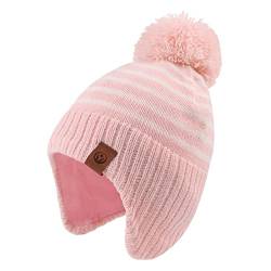 XIAOHAWANG Baby Mütze Winter Klassische Kindermütze Mädchen Jungen Warme Strickmütze mit Pompon Kleinkind Bommelmütze für Outdoor-Aktivitäten (2-4Jahren, Rosa-Hut) von XIAOHAWANG