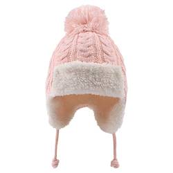 XIAOHAWANG Baby Mütze Winter Strickmütze Baby Newborn Warme Wintermütze Mädchen Kindermützen Jungen Benia für Baby Kinder (DE/NL/SE/PL, Alter, 0 Monate, 6 Monate, Rose) von XIAOHAWANG