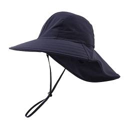 XIAOHAWANG Baby Sonnenhut UV Schutz Kinder Sonnenmütze mit Nackenschutz Sommermütze Wasserdicht Atmungsaktiv Sommer Schirmmütze für Mädchen Jungen (Navy, 50) von XIAOHAWANG