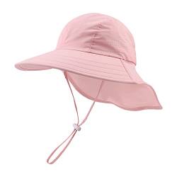 XIAOHAWANG Baby Sonnenhut UV Schutz Kinder Sonnenmütze mit Nackenschutz Sommermütze Wasserdicht Atmungsaktiv Sommer Schirmmütze für Mädchen Jungen (Pink, 54) von XIAOHAWANG