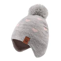 XIAOHAWANG Baby Strickmütze Winter Babymütze Junge Warme Kindermütze Junge Beanie Mütze Dicke Wintermütze für Herbst,Winter(Grau Herz-Hut,2-4Jahren) von XIAOHAWANG