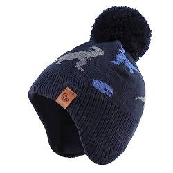 XIAOHAWANG Baby Strickmütze Winter Babymütze Junge Warme Kindermütze Junge Beanie Mütze Dicke Wintermütze für Herbst,Winter(Marine Dinosaurier Hut, 2-4Jahren) von XIAOHAWANG