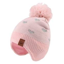 XIAOHAWANG Baby Strickmütze Winter Babymütze Junge Warme Kindermütze Junge Beanie Mütze Dicke Wintermütze für Herbst,Winter(Rosa Herz-Hut,4-7Jahren) von XIAOHAWANG