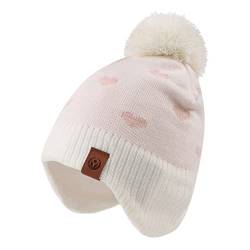 XIAOHAWANG Baby Strickmütze Winter Babymütze Junge Warme Kindermütze Junge Beanie Mütze Dicke Wintermütze für Herbst,Winter(Weiß Herz-Hut,2-4Jahren) von XIAOHAWANG