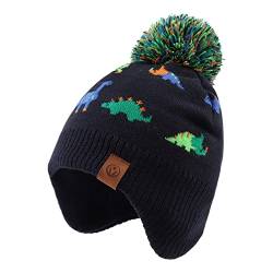 XIAOHAWANG Baby Strickmütze Winter Babymütze Junge Warme Kindermütze Junge Beanie Mütze Dicke Wintermütze für Herbst,Winter (Bunte Dinosaurier Hut，2-4Jahren) von XIAOHAWANG