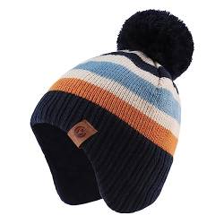 XIAOHAWANG Baby Strickmütze Winter Babymütze Junge Warme Kindermütze Junge Beanie Mütze Dicke Wintermütze für Herbst,Winter (Streifen Hut, 2-4Jahren) von XIAOHAWANG