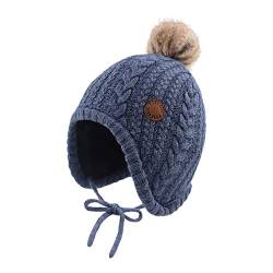 XIAOHAWANG Baby Wintermütze Mädchen Jungen Warm Strickmütze mit Pompom Niedliche BabymüTZE Herbst,Winter(Denimblau, 18-36Monate) von XIAOHAWANG