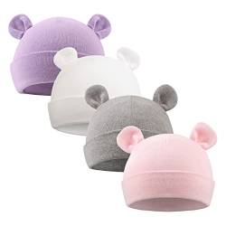 XIAOHAWANG Babymütze Neugeborene Mädchen Jungen Mütze Baby Beanie Baumwolle für 0-12 Monate Babys Unisex Erstlingsmütze (6-12Monate, Lila + Weiß + Rosa + Grau) von XIAOHAWANG