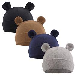 XIAOHAWANG Babymütze Neugeborene Mädchen Jungen Mütze Baby Beanie Baumwolle für 0-12 Monate Babys Unisex Erstlingsmütze (6-12Monate, Schwarz + Marine + Grau + Braun) von XIAOHAWANG