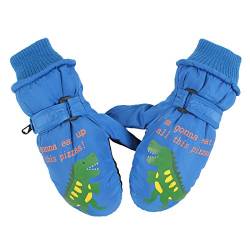 XIAOHAWANG Fausthandschuhe Kinder Wasserdicht Skihandschuhe Winter Handschuhe Mit Dinosaurier Jungen Schlittschuh Handschuhe(Königsblau, S) von XIAOHAWANG