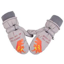 XIAOHAWANG Fausthandschuhe Kinder Wasserdicht Skihandschuhe Winter Handschuhe Mit Dinosaurier Jungen Schlittschuh Handschuhe (Grau, S) von XIAOHAWANG