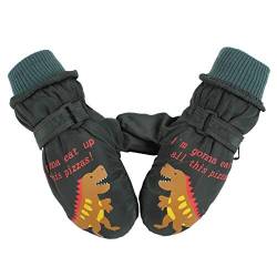 XIAOHAWANG Fausthandschuhe Kinder Wasserdicht Skihandschuhe Winter Handschuhe Mit Dinosaurier Jungen Schlittschuh Handschuhe (Grün, M) von XIAOHAWANG