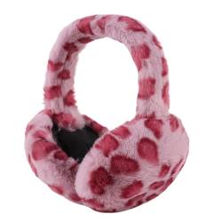 XIAOHAWANG Fleece-Ohrenschützer für Damen, Winter, warm, Mädchen, Plüsch, niedlich, faltbar, schützt das Ohr, Rosa Leopardenmuster, One size von XIAOHAWANG