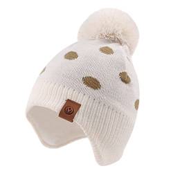 XIAOHAWANG Gestrickte Babymütze, Winter, warme Mütze mit Fleecefutter für Jungen, Mädchen, mit Bommel, 4-7 Jahre von XIAOHAWANG