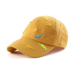 XIAOHAWANG Sommer Baseball Cap für Jungen Mädchen Verstellbar Sport Kappe Kinder Mit Dinosaurier-Stickerei Schirmmütze Kinder UV Schutz 2-6Jahren (as3, Age, 2_Years, 6_Years, (Gelb)) von XIAOHAWANG