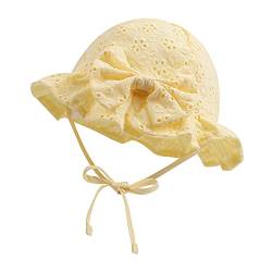XIAOHAWANG Sommerhut Baby Mädchen UV Schutz Sonnenhut Mütze Baby Sommer Mützen Baumwolle Mit Schleife und Bindebändern(Gelb, 44cm(0-3 Monate)) von XIAOHAWANG