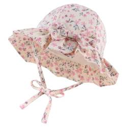 XIAOHAWANG Sommerhut Baby Mädchen UV Schutz Sonnenhut Mütze Baby Sommer Mützen Baumwolle Mit Schleife und Bindebändern(Rosa Blüten, 46cm(3-6 Monate)) von XIAOHAWANG