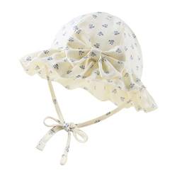 XIAOHAWANG Sommerhut Baby Mädchen UV Schutz Sonnenhut Mütze Baby Sommer Mützen Baumwolle Mit Schleife und Bindebändern (Beige Blume, M) von XIAOHAWANG