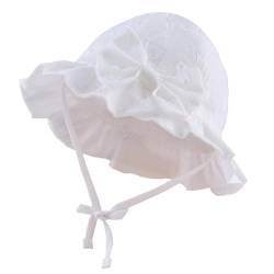 XIAOHAWANG Sommerhut Baby Mädchen UV Schutz Sonnenhut Mütze Baby Sommer Mützen Baumwolle Mit Schleife und Bindebändern (Weiß Stickerei, 46cm(3-6 Monate)) von XIAOHAWANG