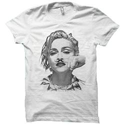 Weißes T-Shirt mit Madonna-Motiv und Fingerschnurbart, Geschenkidee für Damen und Herren, Farbe 14, 3XL von XIAOLING