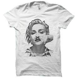 Weißes T-Shirt mit Madonna-Motiv und Fingerschnurbart, Geschenkidee für Damen und Herren, Farbe 14, L von XIAOLING