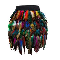 Damen Feder Rock Karnevalkostüm Elastische Taille Party Minirock Tüllrock Karneval Kostüm Damen Festival Outfit Damen Tüllrock Damen Pfau Kostüm Schlanke Hüfte Feder Rock Rock Damen (B-Multicolor, M) von XIAOTUZ