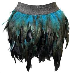 Damen Feder Rock Karnevalkostüm Elastische Taille Party Minirock Tüllrock Karneval Kostüm Damen Festival Outfit Damen Tüllrock Damen Pfau Kostüm Schlanke Hüfte Feder Rock Rock Damen (Blue-2, XXL) von XIAOTUZ