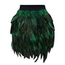 Damen Feder Rock Karnevalkostüm Elastische Taille Party Minirock Tüllrock Karneval Kostüm Damen Festival Outfit Damen Tüllrock Damen Pfau Kostüm Schlanke Hüfte Feder Rock Rock Damen (I-Green, XXL) von XIAOTUZ