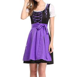 Dirndl Damen Midi Trachtenkleid Grosse Grössen Dirndlkleid Trachten Kleid Schürze Dirndel Trachtenmode Dirndelkleider Dirndl Sets Frauen Mädchen Oktoberfest Dirndl Komplettset Enthält (A-Purple, M) von XIAOTUZ