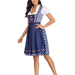 Dirndl Damen Midi Trachtenkleid Grosse Grössen Dirndlkleid Trachten Kleid Schürze Dirndel Trachtenmode Dirndelkleider Dirndl Sets Frauen Mädchen Oktoberfest Dirndl Komplettset Enthält (B-Blue, S) von XIAOTUZ