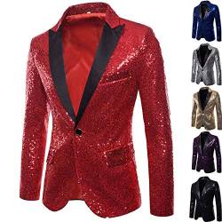 XIAOTUZ Glitzer Anzug Herren Pailletten Sakko Gold Glitzer Blazer Outfit Anzugjacke Sportlich Party Glitzer Anzug Pailletten Anzug Slim Fit Performance Kostüm Glitzer Blazer Smoking Jacket von XIAOTUZ