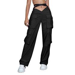 Cargohose Damen Baggy High Waist Jogginghose Trendy Boyfriend Teenager Mädchen Cargo Hose Y2k Hosen Straight Sweathose Elastische Bund Hosen Freizeithose Sport E-Girl 90er Streatwear mit Taschen von XIAOYUER