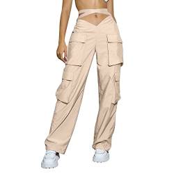 Cargohose Damen Baggy High Waist Jogginghose Trendy Boyfriend Teenager Mädchen Cargo Hose Y2k Hosen Straight Sweathose Elastische Bund Hosen Freizeithose Sport E-Girl 90er Streatwear mit Taschen von XIAOYUER