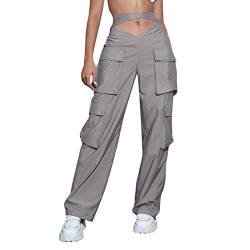 Cargohose Damen Baggy High Waist Jogginghose Trendy Boyfriend Teenager Mädchen Cargo Hose Y2k Hosen Straight Sweathose Elastische Bund Hosen Freizeithose Sport E-Girl 90er Streatwear mit Taschen von XIAOYUER