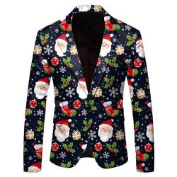 Weihnachten Sakko Herren Blazer Regular Fit Elegant Lustig Weihnachtsdruck Weihnachtsbaum Weihnachtsmann Drucke Anzugjacke Sportsakko Weihnachten EIN Knopf Anzugjacke Blazer für Weihnachten Party von XIAOYUER