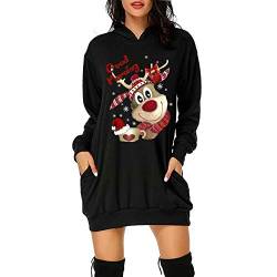XIAOYUER Damen Weihnachtspullover Kleid Hoodie Langarm Sweatshirts Kapuzenpullover Tops Mini Pullover Kleid Weihnachtskleid Weihnachten Blusenkleider Herbst Winter Schmaler Rock von XIAOYUER