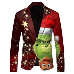 XIAOYUER Weihnachten Sakko Herren Weihnachtsblazer Grüner Grinch Bedruckte Langarm Anzugjacke Xmas Kostüm Blazer Slim Fit Blazer Freizeit Sakkos Grinch Kostüm Festlich Sportsakko von XIAOYUER