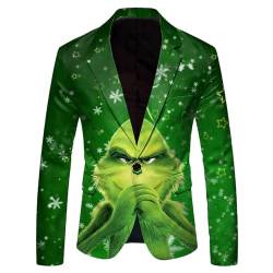 XIAOYUER Weihnachten Sakko Herren Weihnachtsblazer Grüner Grinch Bedruckte Langarm Anzugjacke Xmas Kostüm Blazer Slim Fit Blazer Freizeit Sakkos Grinch Kostüm Festlich Sportsakko von XIAOYUER