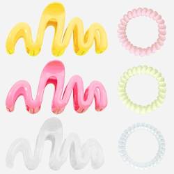 XIDOU 6 Stück Große Haarklammer Haarspangen Mittelgroße Klauen-Haarspangen Haar Rutschfestes Haar Jaw Clips Haarstyling-Zubehör für Frauen Mädchen (Weiß, gelb, rosa) von XIDOU